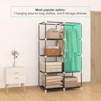 MOGELAFOO 35 Inch Portable Closet for Small Room, Clothing Organizer Storage Rack with Non-Woven Fabric Cover, 1 Clothes Hanging Rod, 6 Storage Shelves, Black