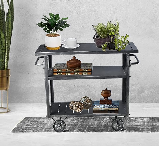 Diwhy Industrial 3 Tier Rolling Utility Storage Cart Wine Beverage, Metal Wine Rack with Wheels Kitchen Bar Dining Room Tea Wine, Serving Cart