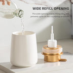Enra Foaming Soap Dispenser,12 oz Beige Ceramic Modern Poam Hand Soap Dispenser for Bathroom,Kitchen with Easy-to-Press Pump (White Poam Gold Pump)
