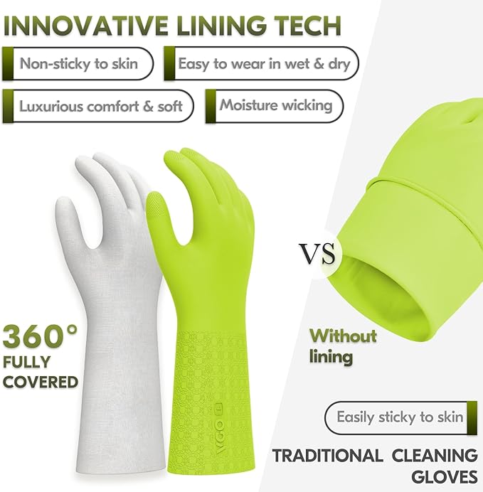 Vgo... 2 Pairs Household Cleaning Gloves Infused with Rresh Rich Aromas, Lined Dishwashing Gloves,Long Sleeves Kitchen Gloves, Bathroom Cleaning, Gardening, Pet Care(2 colors,M,TP1117)