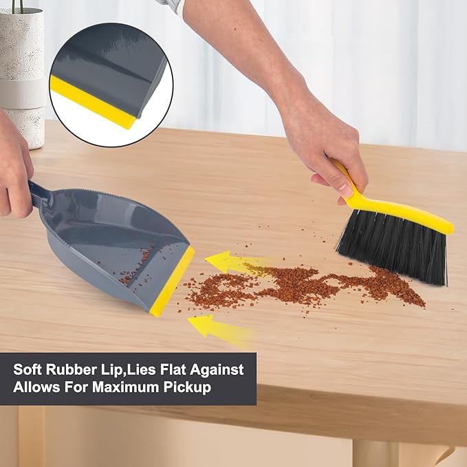 Dustpan and Broom Set Small – Mini Handheld Dustpan and Brush Combo for Home, Desktop, Sofa, Cat Litter, Car, Camping & Small Space Cleaning
