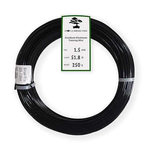 Anodized Aluminum 1.5mm Bonsai Training Wire 250g Large Roll (170 feet) - Choose Your Size and Color (1.5mm, Black)