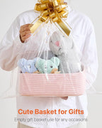 Small Woven Basket, 12 x 8 x 4.5 Inches, Storage Basket for Organizing, Cute Small Rope Shelf Closet Cube Storage Bins Baskets for Shelves, Dog Toy Gift Baskets Empty, 3 Pack Light Pink