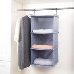 Hanging Closet Organizer and Storage 3-Shelf, Easy Mount Foldable Hanging Closet Wardrobe Storage Shelves, Clothes Handbag Shoes Accessories Storage, Washable Oxford Cloth Fabric, Gray