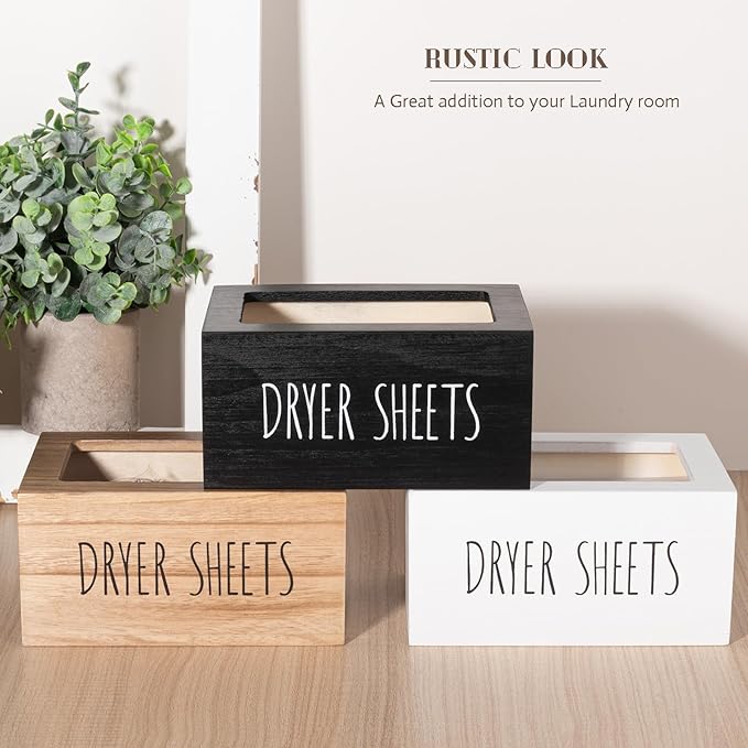 zoocatia Laundry Room Decor Dryer Sheet Container Wood Detergent Dispenser Organization and Storage Box Holder for Laundry Pods, Dryer Balls, Black
