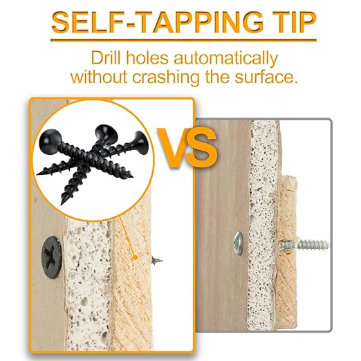 KURUI #6 * 1-1/4in Drywall Screws, Dry Wall Screws for Drywall Wood, 220Pcs Coarse Thread Sheetrock Screws - Black Bugle-Head Phillips Self Tapping Wood Screws