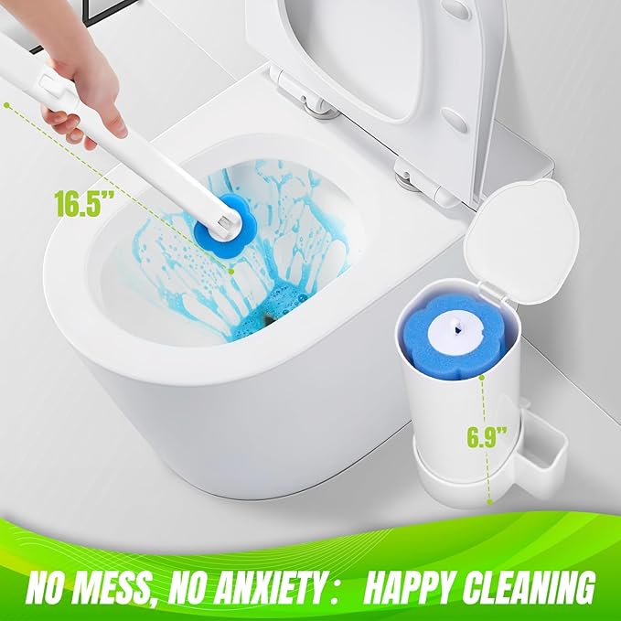 KOKL Disposable Toilet Brush, Toilte Wand Kit, Toilet Brush and Holder with 48 Refills, Toilet Bowl Brush, Toilet Bowl Cleaning Wands, Toilet Cleaning System for Bathroom Maintenance