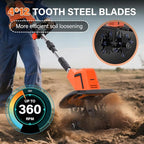 Electric Cordless Tiller Cultivator, Electric Garden Tiller for Lawn/Gardening/Soil Cultivation,360RPM, 9.06-in Width, 48 Steel Tines, (2 * 4.0Ah Batteries, Charger, Safety Gloves,Glasses)