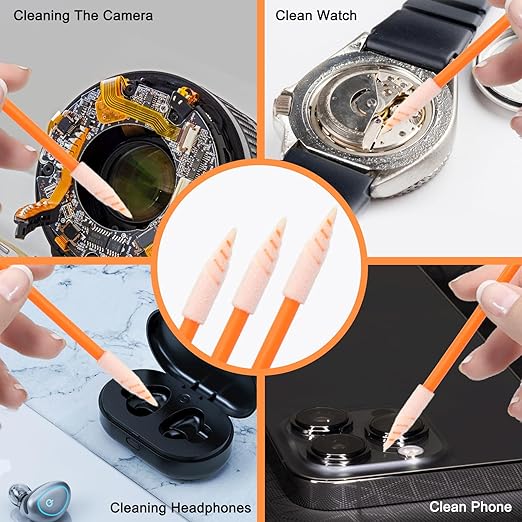 Wellgler's 200pcs Cleaning Swab Kit,Multi-Purpose Foam Cleaning Swabs,for Printers, Inkjets, Cameras, Automotive, Optics, Sensors, Guns,Arts and Crafts, Automotive Detailing(Orange)