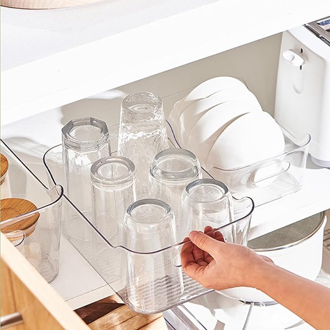 Plastic Storage Bins, Large - 4 Pack, Fridge Storage Containers, Clear Plastic Bins For Fridge, BPA-Free Clear Storage Bins for Fridge, Freezer, Cabinet, Kitchen, Pantry 11 x 8 x 5 inch