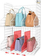 Purse Storage Organizer for Closet : Adjustable 2-Pack Dividers Handbag Organizer - Stackable Wire Handbags Storage Baskets -Open Cabinets Wallets Tote Chain Bags Clutches -White