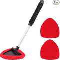 TAKAVU Windshield Window Cleaner Tool, Extendable Long-Reach Handle, Unique Pivoting Triangular Head, 3 Washable Reusable Microfiber Bonnets, Car & Home Inside Interior Exterior Use - Lint Free (Red)