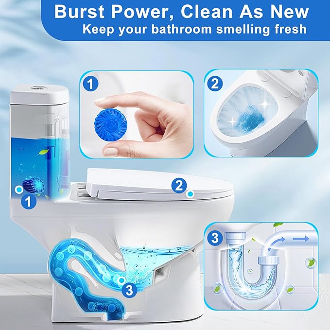 Toilet Bowl Cleaners,100 Pack Blue Toilet Bowl Tablets with Fresh Scent, Household Toilet Cleaner Continuous Cleaning, Prevent Various Stains & Odors Build Up - Septic Friendly