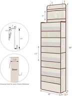 Univivi Over The Door Organizer - Wall Mount Hanging Organizer with 5 Large Compartments, 2 Small PVC Pockets and 8 Mesh Side Pockets for Cosmetics, Toys and Sundries (Beige)