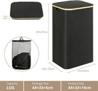 iEGrow Laundry Hamper with Lid, 110L Large Laundry Hamper with Handle and Lid, Collapsible Clothes Basket Organizer with Removable Inner Bag for Clothes Toys Towels - Black