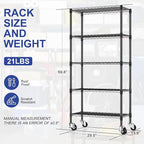 5 Tier Shelving Unit Wire Rack, Heavy Duty Adjustable Shelf Rolling Storage Shelves with Wheels, 14" D x 30" W x 60" H 750 lbs Capacity Kitchen Garage Pantry Shelves for Small Spaces