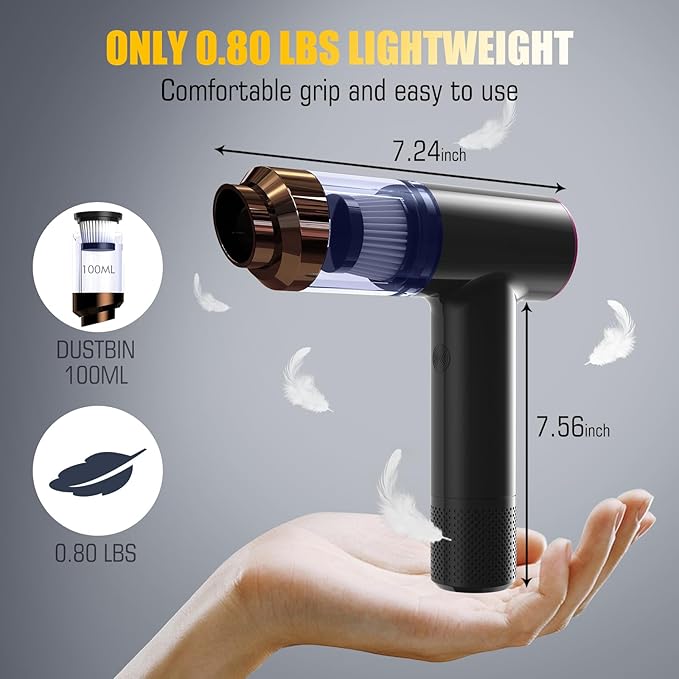 Handheld Car Vacuum Portable Cordless Cleaner, Dual Suction 7.5K & 12k Pa, Mini, Handheld, Small, Powerful, Portable | Blower, Inflator, Deflator & Dustbuster | for Car, Home, Kitchen & Office| Black