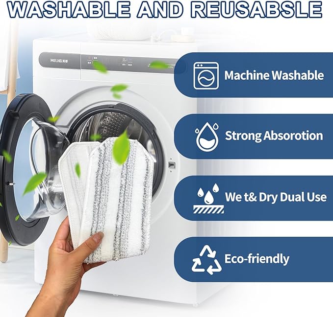 Mop Pads Replacements Compatible with H2prO Flat Mop System, Replace Mop Heads for Mop, Machine Washable Reusable Microfiber Pad Refills for Floor Cleaning (6 Pack)