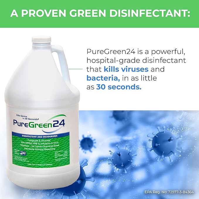 PureGreen24 Starter pack Safe & Effective Disinfectant Kills Deadly Germs including RSV COVID-19 Norovirus MRSA Staph flu Contains no toxic chemicals odorless (1 32 & 2 4oz sprays 3 XL MFC’s)