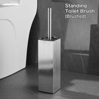 Standing Toilet Brush - Square Base, Plunger Set, Holder - Toilet Bowl Cleaner - Brushed