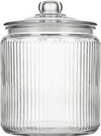 kitchentoolz 1 Gallon Ribbed Glass Cookie Jar - Large Food Storage Container with Airtight Lid - Keep Fresh Flour, Chewy Pet Treats, Candy, Dried Foods - Pack of 2