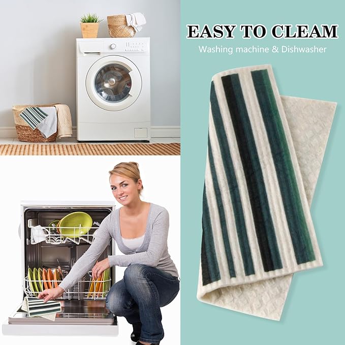 Swedish Kitchen Dish Cloths - 6 Pack Reusable Paper Towels for Counters & Dishes - Eco Friendly Cellulose Sponge Cloth - Assorted (Stripes + Lattice)