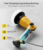 Electric Spin Scrubber with 8 Replaceable Brush Heads 6 Adjustable Angle Waterproof LED Display Cordless Cleaning Brush Supplies Bathroom Cleaner Set Long Handle Power Scrubber for Shower Floor Tub