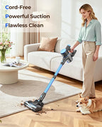 N8 Cordless Vacuum Cleaner,Lightweight Stick Vacuum with Powerful Suction,2200mAh Battery, 40 Mins Runtime,Self-Standing,Rechargeable Vacuum Cleaners for Home Hardwood Floor Carpet Pet Hair (Azure)