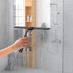 Black 14-Inches Stainless Steel Shower Squeegee Set, Include Shower Door Hook, Adhesive Hook and Spare Silicone Blade, Window Squeegee for Shower Glass Door, Bathroom, Mirror, Window and Car Glass