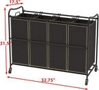 Simple Houseware 4-Bag Heavy Duty Laundry Sorter Rolling Cart, Brown