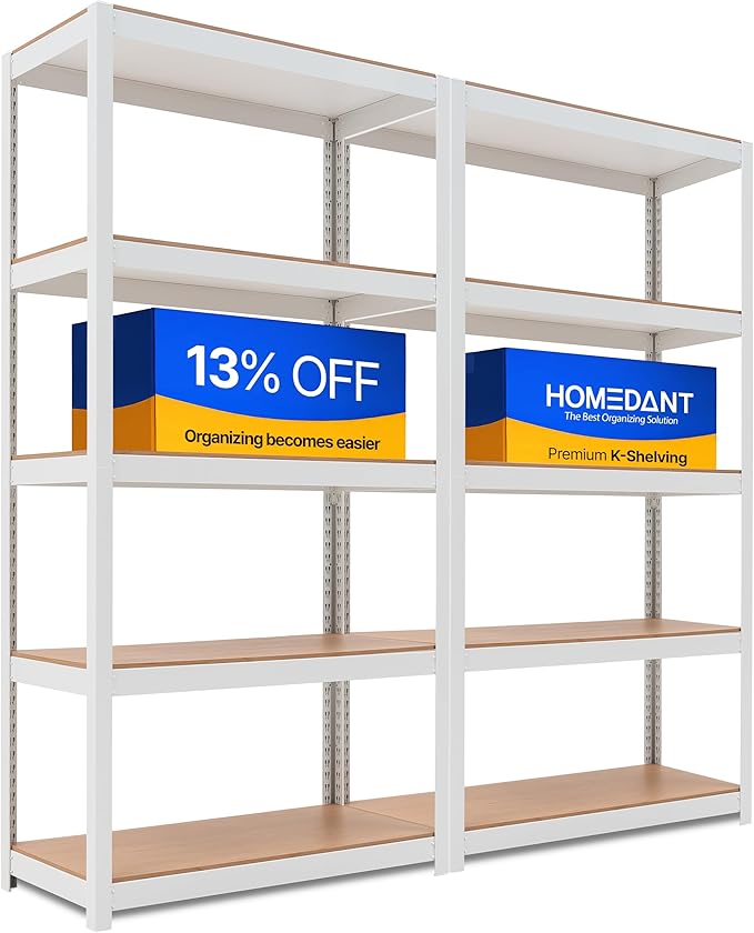 HOMEDANT House 5-Tier Laminated Metal Shelving Unit Adjustable Storage Utility Rack Heavy Duty Shelves Organization Multipurpose Shelf Kitchen Garage Pantry Closet 2Pack