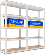 HOMEDANT House 5-Tier Laminated Metal Shelving Unit Adjustable Storage Utility Rack Heavy Duty Shelves Organization Multipurpose Shelf Kitchen Garage Pantry Closet 2Pack