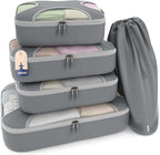 Shacke Premium 5 Packing Cubes Set - Lightweight Mesh Travel Luggage Organizers with Laundry Bag, 5-Piece Suitcase Storage System (Charcoal Gray)