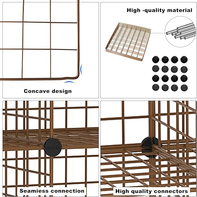 C&AHOME Wire Cube Storage, 12 - Cube Organizer Metal C Grids, Modular Shelves Units, Closet Organizer, Ideal for Home, Office, Living Room, 36.6”L x 12.4”W 48.4”H, Brown UWCS3012R