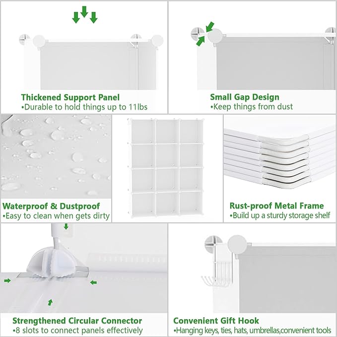 C&AHOME Cube Storage Organizer, 12-Cube Shelves Units, Closet Cabinet, DIY Plastic Modular Book Shelf, Ideal for Bedroom, Living Room, Office, 36.6" L x 12.4" W x 48.4" H Milky UPCS12M