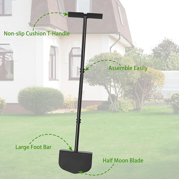 43inch Edger Lawn Tool - Manual Lawn Edger - Border Edger, Half Moon Lawn Edger with T-Grip for Lawn, Garden or Sidewalk