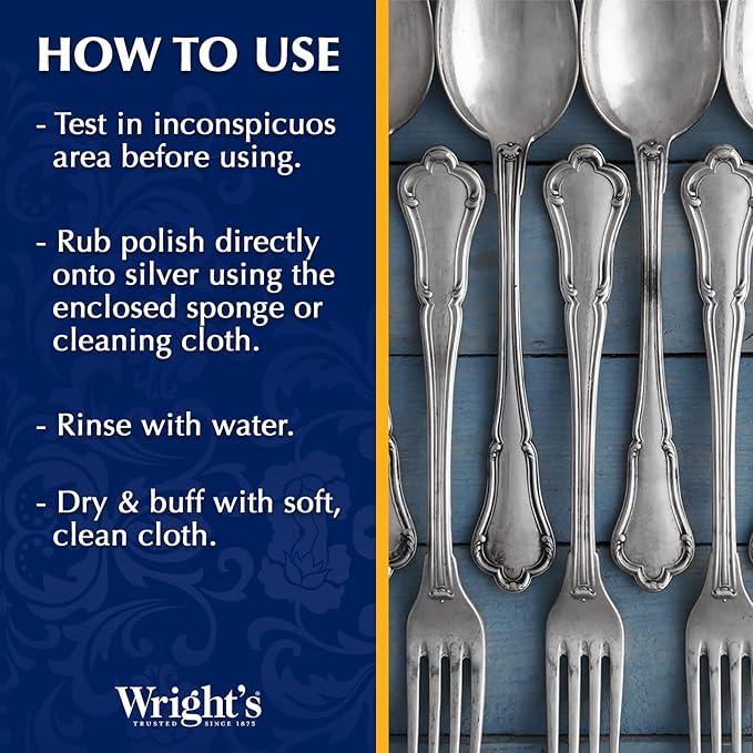 Wright's Silver Cleaner and Polish Cream, 8 Ounce, Gently Clean and Remove Tarnish for Jewelry, Pewter, and Sliver Without Scratching, Ammonia Free