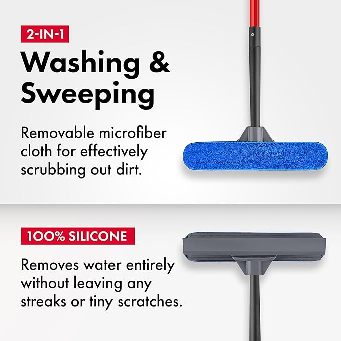 Tyroler 2-in-1 High Window Cleaner Squeegee | 12"-80" Anti-Rust Handle | 100% Silicone Scratch Free for Superior Durability and Protection