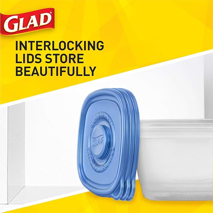 Glad GladWare Entree Food Storage Containers with Lids, Medium Square No BPA Plastic for Meal Prep and Lunches, Lock Tight Seal, Microwave and Dishwasher Safe, 25 Oz, 5 Count - 6 Pack