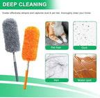 4 Pack Small Microfiber Feather Duster, with 13" to 30" Extendable Pole, Microfiber Head, Cleaning Tool for Cleaning Office, Car, Computer, Furniture, Sofa (Orange/Blue/Green/Gray)