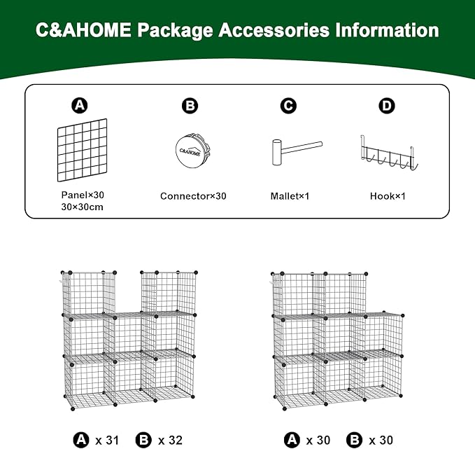 C&AHOME Wire Cube Storage, 8 - Cube Organizer Metal C Grids, Modular Shelves Units, Closet Organizer, Ideal for Home, Office, Living Room, 24.8" L x 12.4" W x 48.4" H, Silver Gray UWCS3008G