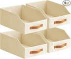 Fabric Storage Bins for Organizing - 4 Pack Large Trapezoid Collapsible Storage Bins with Front Handle, Closet Organizers and Storage for Bedroom, Home Shelves, Small Spaces, Beige