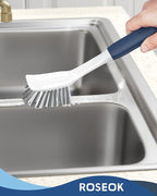 Dish Brush with Built-in Scraper,Kitchen Scrub Brush for Cleaning Dishes,Pots,Non-Stick Pans and Sinks,Navy Blue,2 Pack