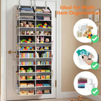 Over the Door Organizer 6 Tiers, Extra Large Behind Door Storage of 12 Compartments, 80 lbs Weight Capacity Hanging Storage Organizer with Clear Window Kids Toys, Shoes, Diapers, Room storage