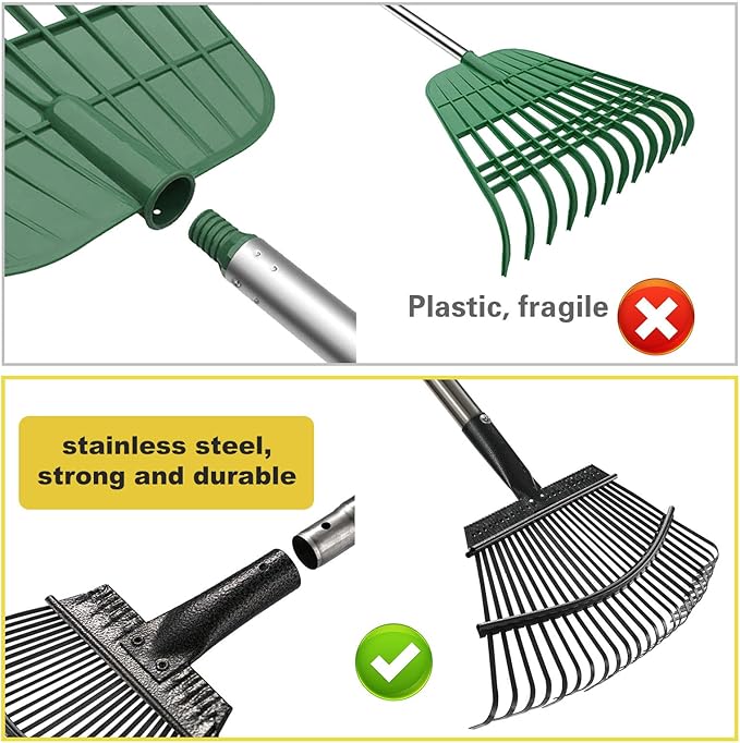 HOSKO 79 Inch Leaf Rake, 25 Tines Garden Rakes with Adjustable Sectional Handle for Quick Clean Up of Lawns, Garden, Farm, Pasture, Yard and Chicken Coop