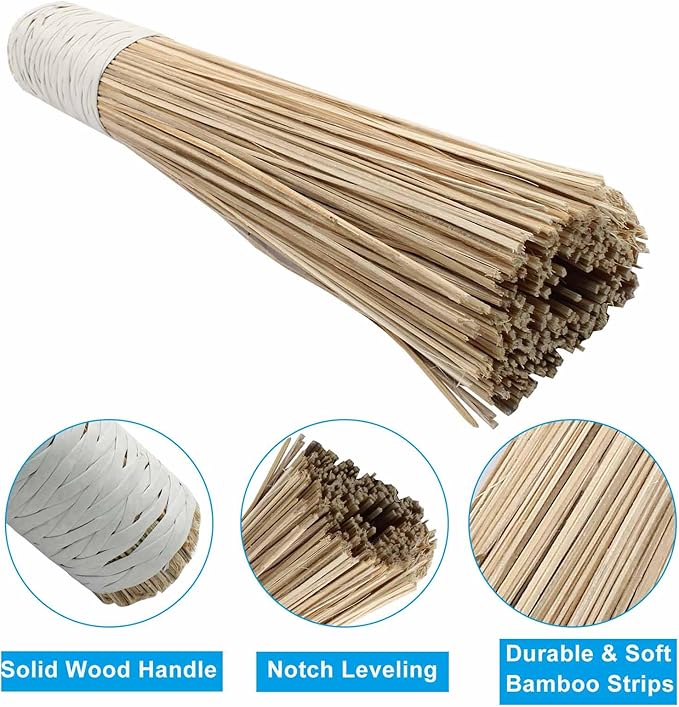 2 Pack Natural Bamboo Wok Brush 12-Inch Length, Traditional Kitchen Pan Cleaning Whisk Cleaning Brush Bamboo Scrubber (Flat Brush)