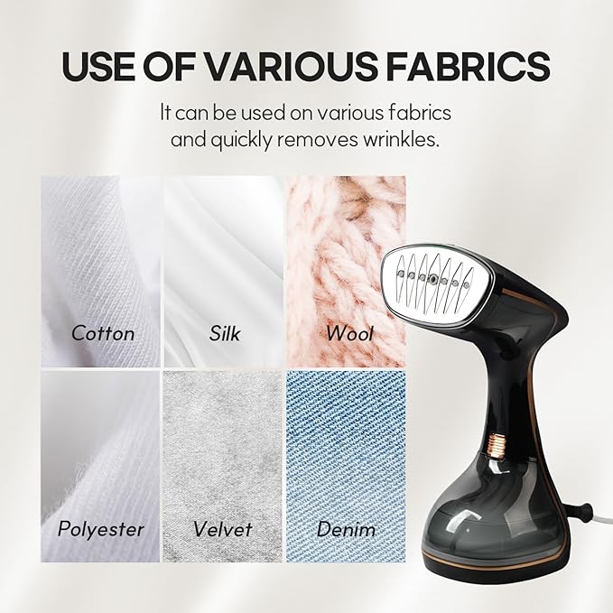 HubiCare Handheld Garment Steamer for Clothes - TurboSteam 1500W, 3 Steam Levels, 320ml Big Capacity, Strong Penetrating Steam, 20s Fast Heat-up, Steam Iron Fabric Wrinkle Remover with Brush
