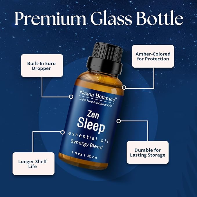 Zen Sleep Essential Oil Blend 30 ml - Lavender & Rosemary Relaxing Oil for Diffusers & Humidifiers - Calming Aromatherapy for Peaceful Sleep - Nexon Botanics