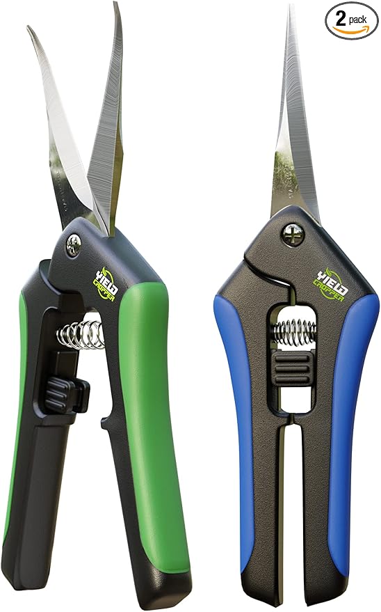 Hydroponic 2Pack Microtip Straight blade/Curved Blade Flower Leaf Trimmer Pruning Shears by Yieldcropper