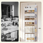 5 Tiers Over Door Organizer with 10 Mesh Side Pockets, 50 lbs Weight Capacity Hanging Storage Organizer with Clear Window Kids Toys, Shoes, Diapers, Beige